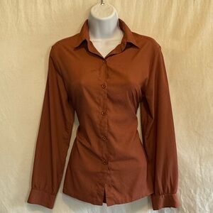 A-188 Robert Arthur Brown Long Sleeve Button Down Blouse Size M‎